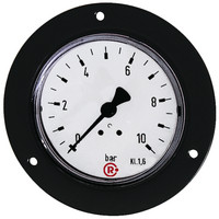 Standardmanometer mit Frontring Stahlblech schwarz, Einfachskala in bar, Anschluss hinten, zentrisch